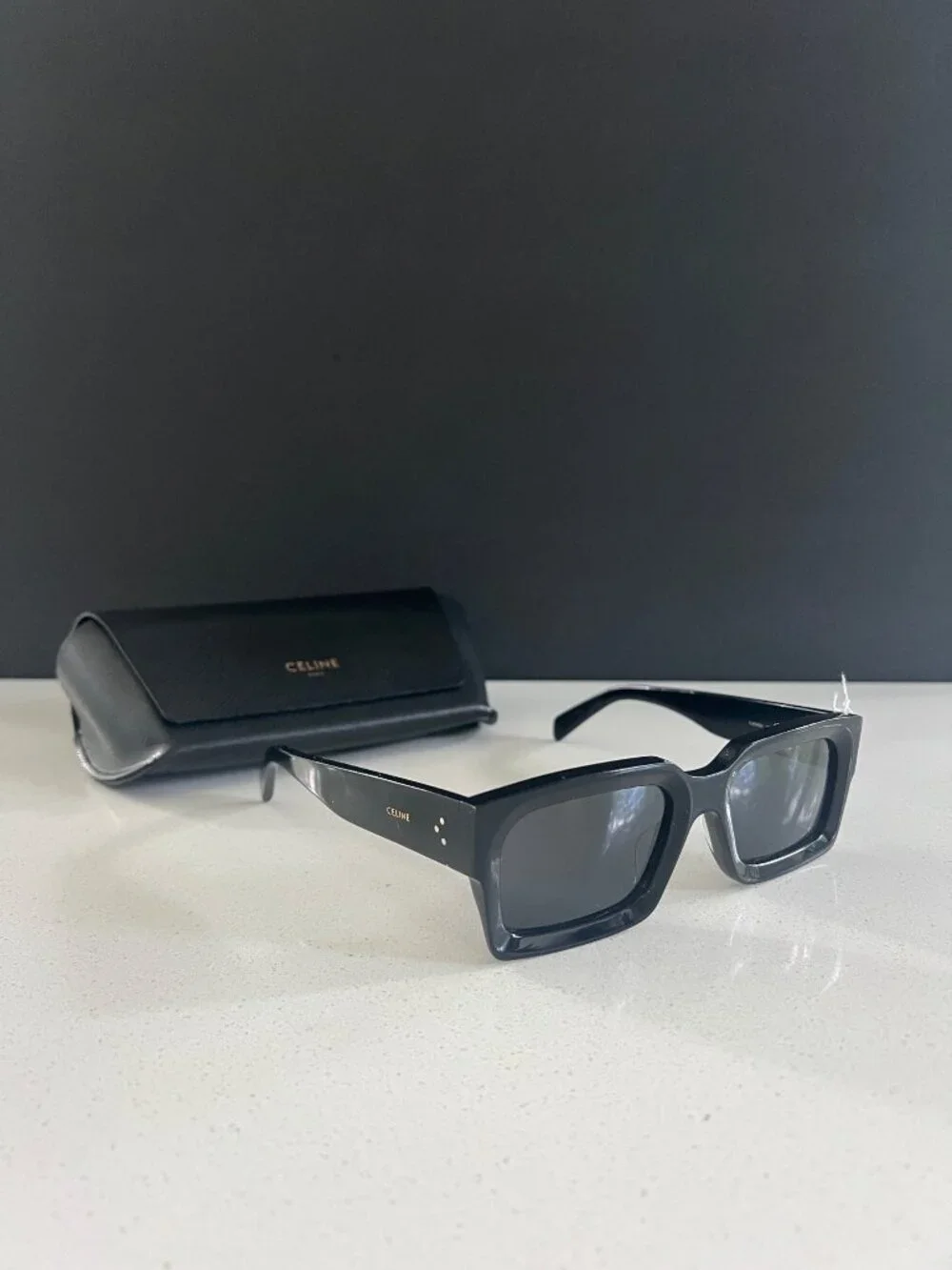 CELINE CL40280U 01A Bold Three Dots 54MM BLACK Rectangular Sunglasses